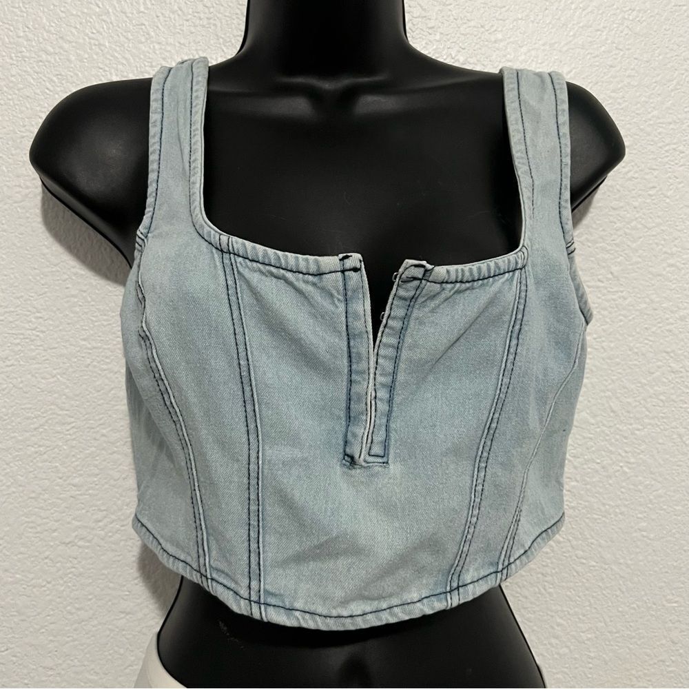 90s Denim Crop Tank Top Dizzy Lizzie Chambray Sleeveless Festival Western M